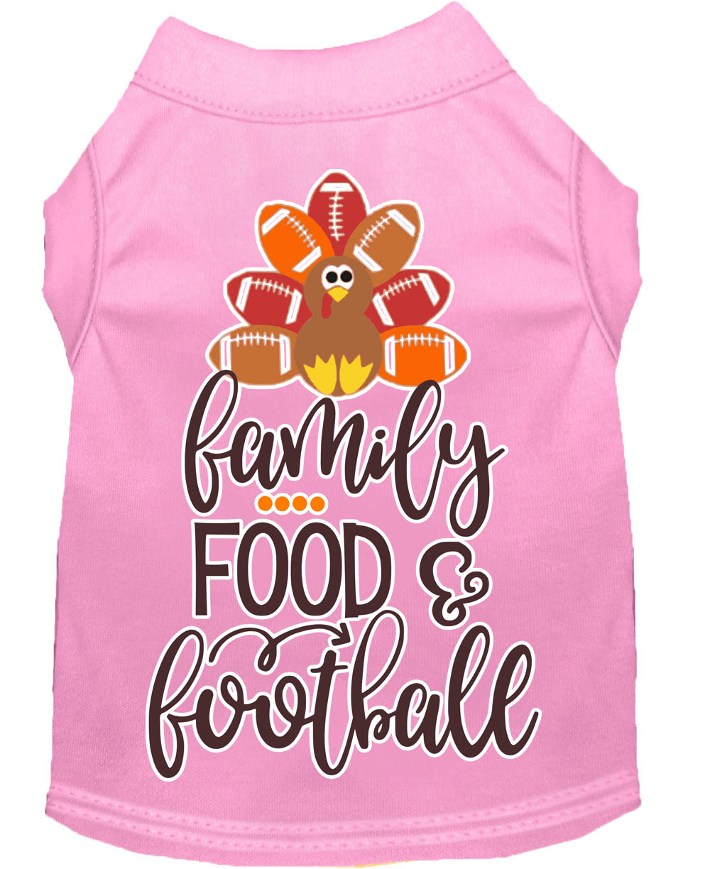 Family, Food, and Football Screen Print Dog Shirt Light Pink Lg